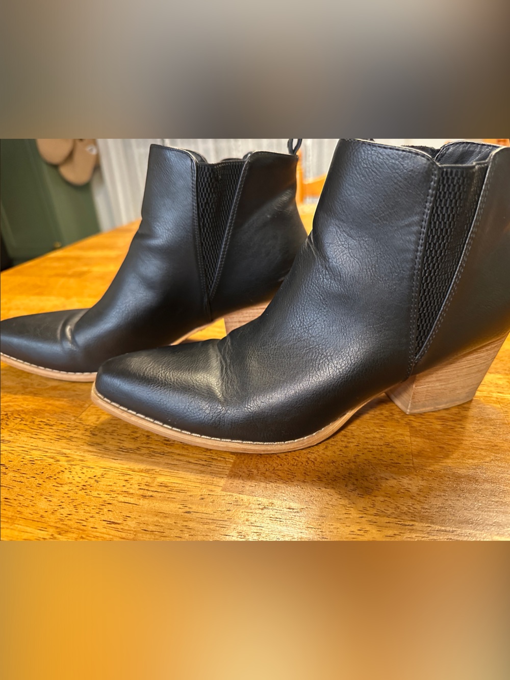 Classic Black Leather Ankle Booties with Stacked Heel